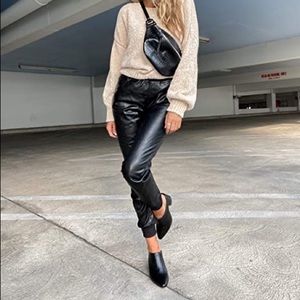 KENDALL + KYLIE Women's Vegan Leather Jogger Leggings